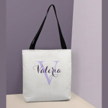 Trendy gepersonaliseerde lavendel monogram tote ta