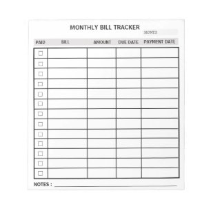 Trendy gepersonaliseerde maandelijkse Bill Tracker Notitieblok