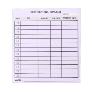 Trendy gepersonaliseerde maandelijkse Bill Tracker Notitieblok