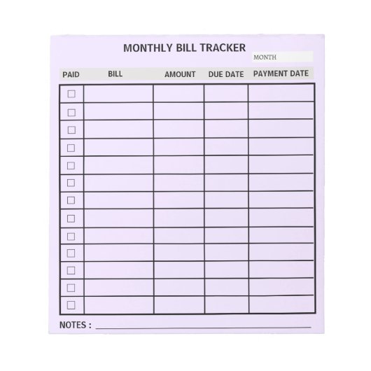 Trendy gepersonaliseerde maandelijkse Bill Tracker Notitieblok (Voorkant)