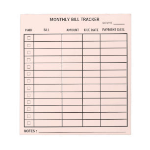 Trendy gepersonaliseerde maandelijkse Bill Tracker Notitieblok