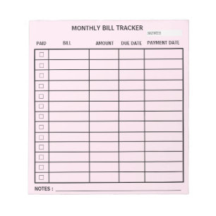 Trendy gepersonaliseerde maandelijkse Bill Tracker Notitieblok