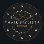 Trendy gepersonaliseerde Modern zwart goud Haarsty Grote Klok<br><div class="desc">Trendy gepersonaliseerde moderne zwart gouden Haarstylist grote klok</div>