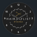 Trendy gepersonaliseerde Modern zwart goud Haarsty Grote Klok<br><div class="desc">Trendy gepersonaliseerde moderne zwart gouden Haarstylist grote klok</div>