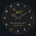 Trendy gepersonaliseerde Modern zwart goud Haarsty Grote Klok<br><div class="desc">Trendy gepersonaliseerde moderne zwart gouden Haarstylist grote klok</div>