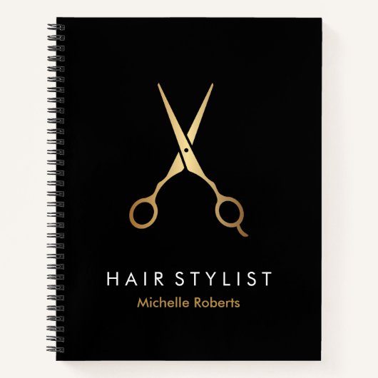 Trendy gepersonaliseerde Modern zwart goud Haarsty Notitieboek (Voorkant)