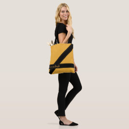 Trendy gepersonaliseerde mosterdgeel zwart gestree tote bag