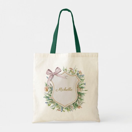 Trendy gepersonaliseerde naam Botanical Gold Green Tote Bag (Achterkant)