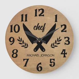 Trendy Gepersonaliseerde naam chef Brown Grote Klok