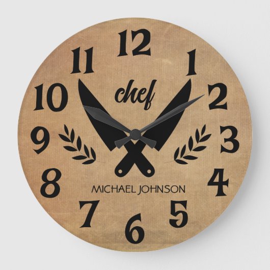 Trendy Gepersonaliseerde naam chef Brown Grote Klok (Voorkant)