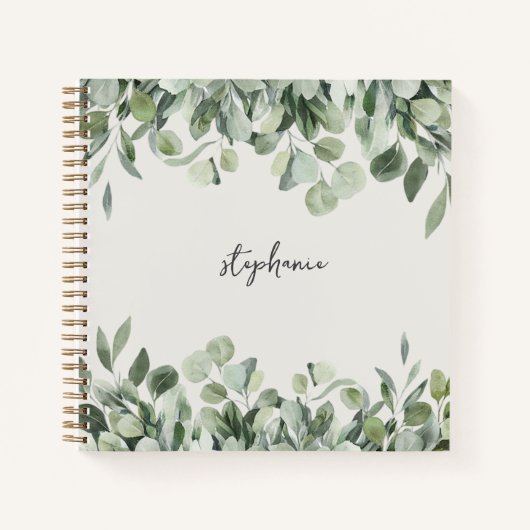 Trendy gepersonaliseerde naam Eucalyptus Greenery Notitieboek (Voorkant)
