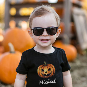 Trendy Gepersonaliseerde Naam Oranje Pompoen Hallo Kinder Shirts