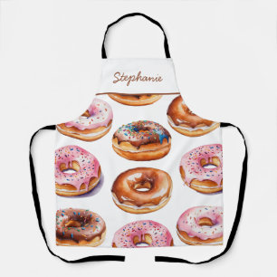 Trendy Gepersonaliseerde Naam Waterverf Donut Patr Schort