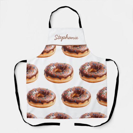 Trendy Gepersonaliseerde Naam Waterverf Donut Patr Schort (Voorkant)