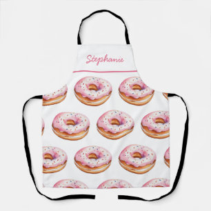 Trendy Gepersonaliseerde Naam Waterverf Donut Patr Schort
