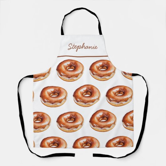 Trendy Gepersonaliseerde Naam Waterverf Donut Patr Schort (Voorkant)