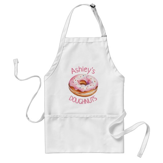 Trendy Gepersonaliseerde Naam Waterverf Donut Patr Standaard Schort (Voorkant)