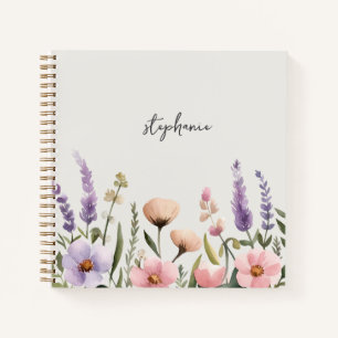 Trendy gepersonaliseerde naam Waterverf Wildflower Notitieboek
