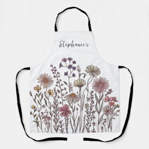 Trendy gepersonaliseerde naam Waterverf Wildflower Schort