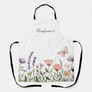 Trendy gepersonaliseerde naam Waterverf Wildflower Schort