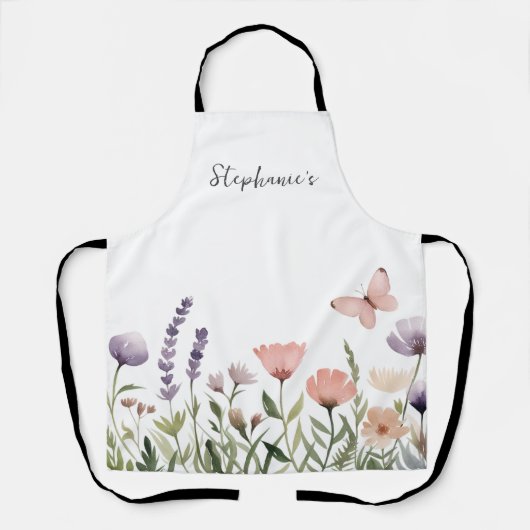 Trendy gepersonaliseerde naam Waterverf Wildflower Schort (Voorkant)