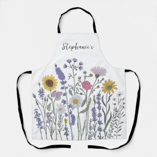 Trendy gepersonaliseerde naam Waterverf Wildflower Schort