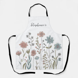 Trendy gepersonaliseerde naam Waterverf Wildflower Schort