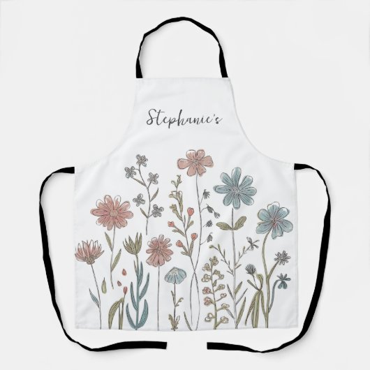 Trendy gepersonaliseerde naam Waterverf Wildflower Schort (Voorkant)