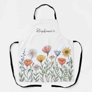 Trendy gepersonaliseerde naam Waterverf Wildflower Schort