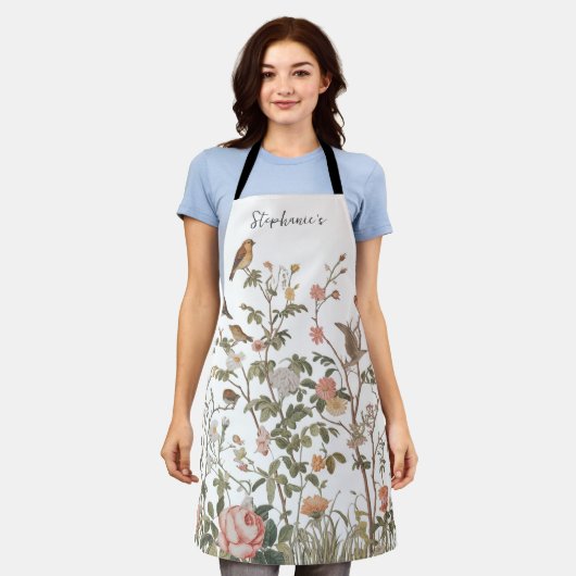 Trendy Gepersonaliseerde Naam wilde bloemen & voge Schort (Gedragen)