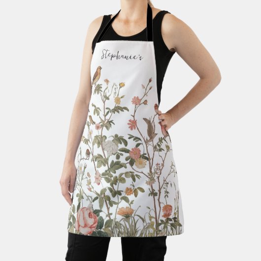 Trendy Gepersonaliseerde Naam wilde bloemen & voge Schort (Insitu)