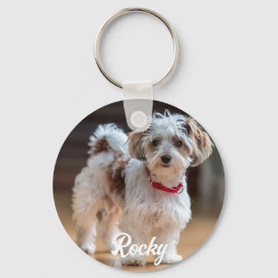 Trendy Gepersonaliseerde Pet Foto en Tekst Hondenl Sleutelhanger