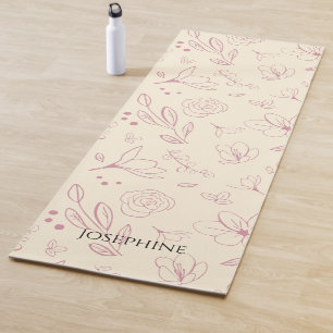 Trendy Gepersonaliseerde Roze bloemen op beige crè Yogamat