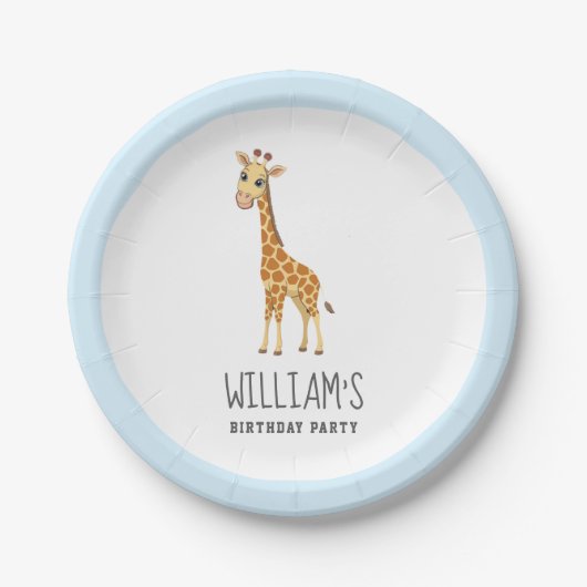 Trendy Gepersonaliseerde Safari Dier Leuke Giraffe Papieren Bordje (Voorkant)