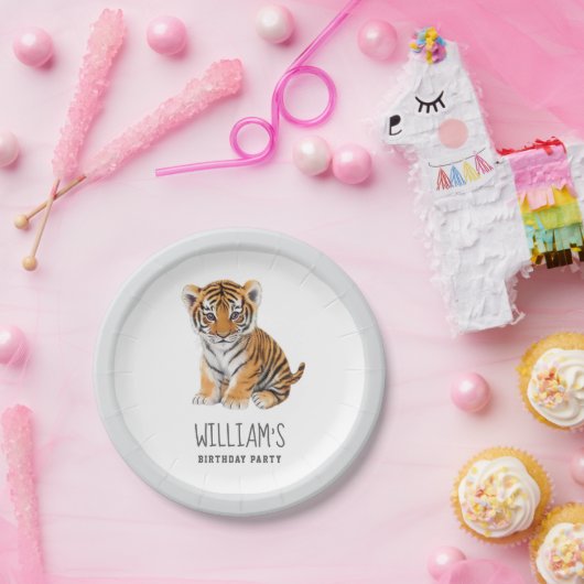 Trendy Gepersonaliseerde Safari Dier schattige tij Papieren Bordje (Feest)