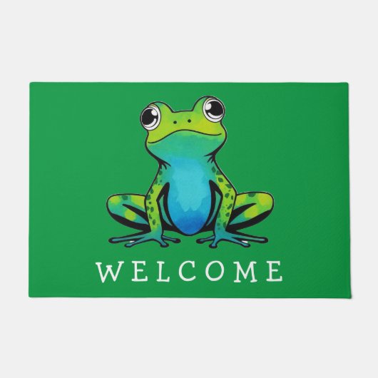 Trendy gepersonaliseerde Schattige Happy Frog Welk Deurmat (Voorkant)