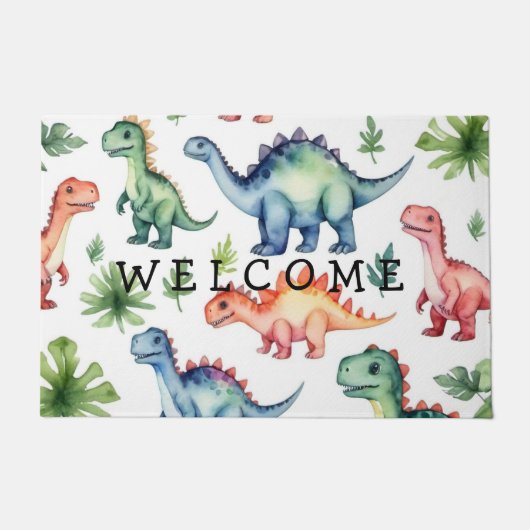 Trendy gepersonaliseerde waterverf dinosauruspatro deurmat (Voorkant)