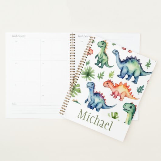 Trendy gepersonaliseerde waterverf dinosauruspatro planner (Display)