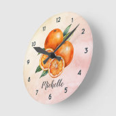 Trendy Gepersonaliseerde Waterverf Oranje vruchten Ronde Klok (Hoek)