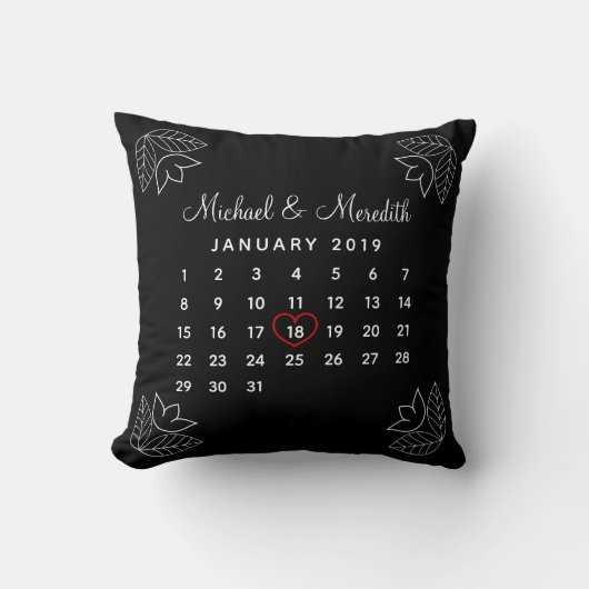 Trendy Gepersonaliseerde Wedding Jubileum Kalender Kussen (Voorkant)