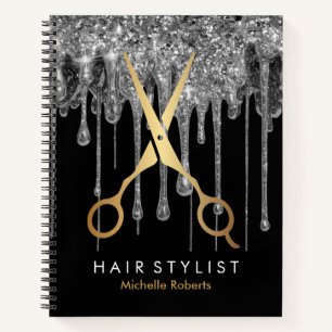 Trendy gepersonaliseerde zilveren glitter haarstij notitieboek