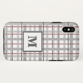 Trendy geruite grijs zilver rood monogram Case-Mate iPhone case (Achterkant (horizontaal))