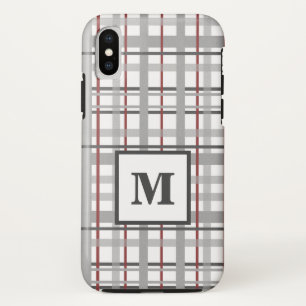 Trendy geruite grijs zilver rood monogram Case-Mate iPhone case