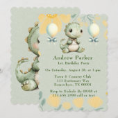 Trendy geschilderde groene dinosaurus 1e verjaarda kaart (Voorkant / Achterkant)