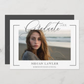 Trendy gescriptte afstudeerfeest uitnodiging foto  (Voorkant / Achterkant)