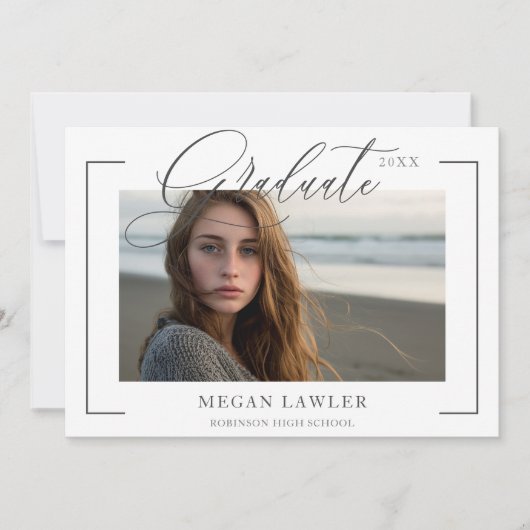 Trendy gescriptte afstudeerfeest uitnodigingsfoto  kaart (Voorkant)