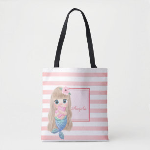 Trendy gestreept, baby zeemeermin tote bag