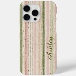 Trendy gestreepte roze groene monogram iPhone 15 pro max hoesje