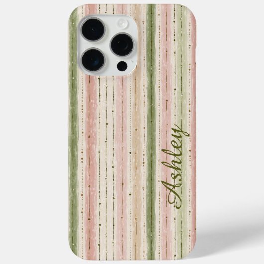 Trendy gestreepte roze groene monogram Case-Mate iPhone case (Achterkant)
