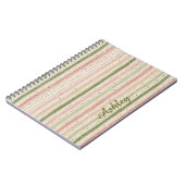 Trendy gestreepte roze groene monogram notitieboek (Linkerzijde)